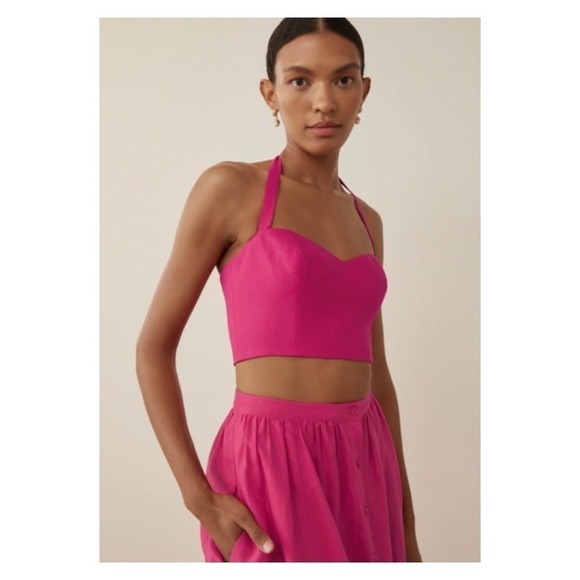 NWT REFORMATION Hot Pink Orzo Linen Two Piece Sleeveless Midi Dress US 2 Barbie - Picture 3 of 10